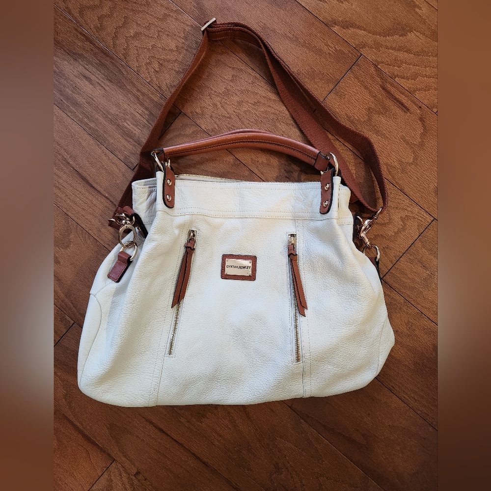 Cynthia Rowley Hobo/Satchel-style Off-white/Cream Pebble Leather Crossbody